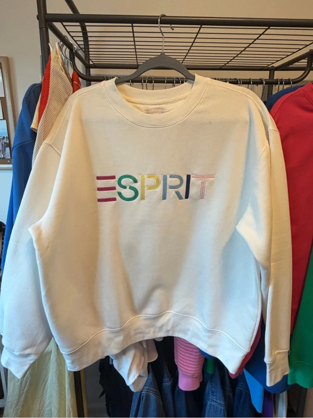 Esprit Off-White Crewneck with Multicolor Embroidered Logo - Picture 1 of 2